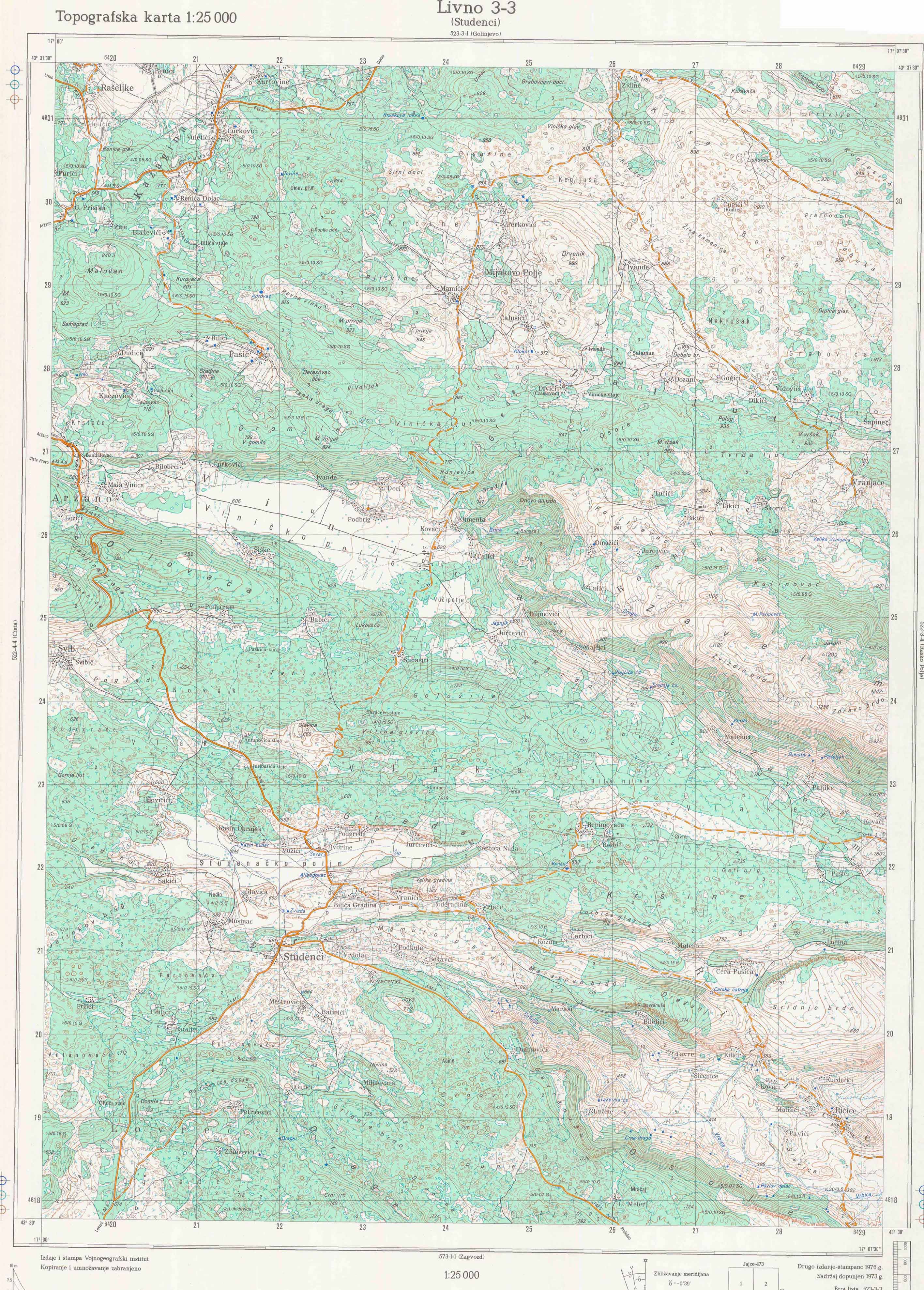  topografska karta BiH 25000 JNA  Studenci